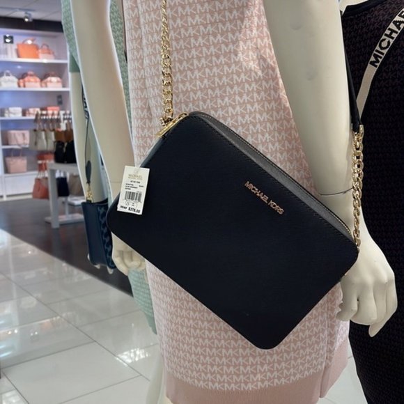 Michael Kors Jet Set Item Large East West Zip Crossbody Leather Black - Picture 15 of 16